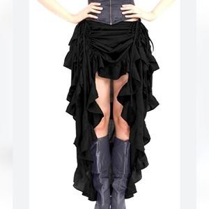 Black Burlesque Adjustable Drawstring Ruched Ruffle Hem Skirt  Light Size S